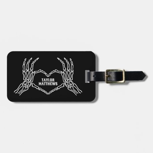 スケルトンハート手パーソナライズされた荷物タグ ラゲッジタグ (正面横)