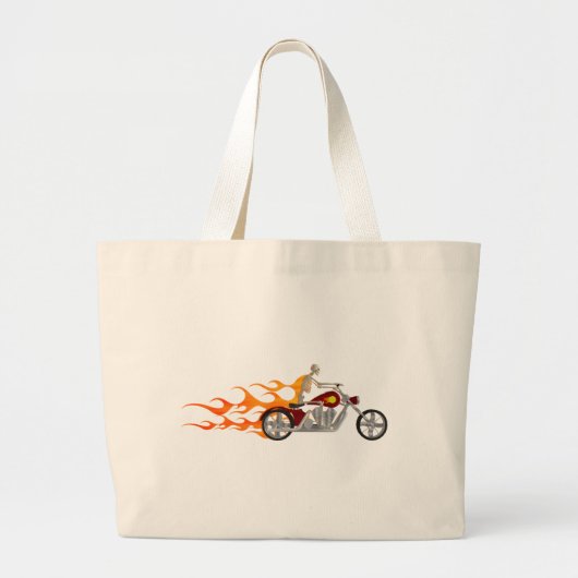 スケルトンバイクもしくは自転車に乗る人と炎： ラージトートバッグ (正面)