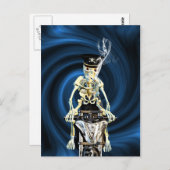 スケルトンバイクもしくは自転車に乗る人喫煙Aシガレット ポストカード (正面/裏面)