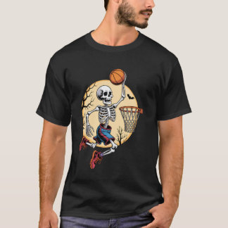 スケルトンバスケットボールハロウィンコスチューム面白い男性用 Tシャツ