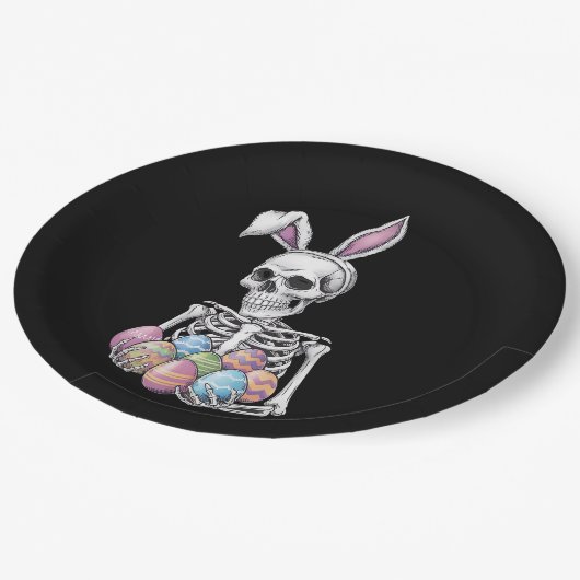 スケルトンバニー保持イースターエッグおもしろいウサギ ペーパープレート (アングル)