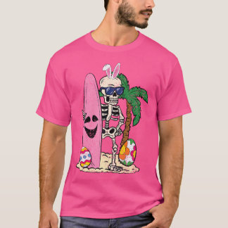 スケルトンバニー耳サーファーイースターエッグ狩りサーフ Tシャツ