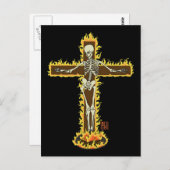 スケルトンバーニングオンクロスゴシックハロウィンタトゥー ポストカード (正面/裏面)