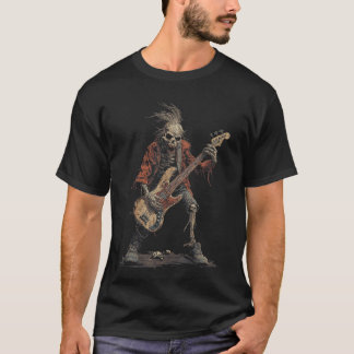 スケルトンパンクロック ハロウィーンバスギター ロックN Tシャツ