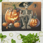スケルトンパンプキンハロウィーンキッチンタオル キッチンタオル (折り畳み)