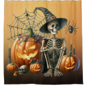 スケルトンパンプキンハロウィーンシャワーカーテン シャワーカーテン (正面)