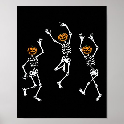 スケルトンパンプキンヘッド踊りハロウィン不気味ボン ポスター (正面)