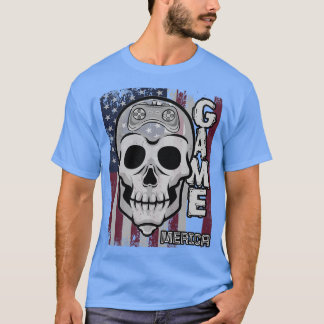 スケルトンビデオゲームゲーマーアメリカ合衆国国旗4日 Tシャツ