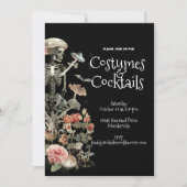 スケルトンピンクのフローラハロウィーンの衣装パーティー 招待状 (正面)