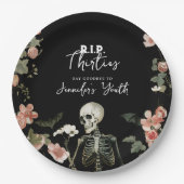 スケルトンピンクフローラRIP 30s 40th Birthdayパーティー ペーパープレート (正面)