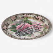 スケルトンファンシーハンドとバラヴィンテージハロウィーン ペーパープレート (アングル)