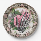 スケルトンファンシーハンドとバラヴィンテージハロウィーン ペーパープレート (正面)