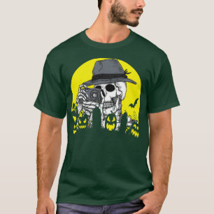 スケルトンフォトグラファーのハロウィーンのコスチュームモーカメラ Tシャツ