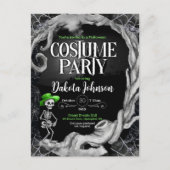 スケルトンブラックハロウィーンの衣装パーティの招待状 インビテーションポストカード (正面)