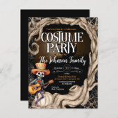 スケルトンブラックハロウィーンの衣装パーティの招待状 インビテーションポストカード (正面/裏面)