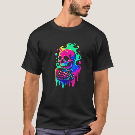 スケルトンホットコーヒー滴下溶カラフル液 Tシャツ (正面)