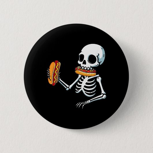 スケルトンホットドッグハロウィン 缶バッジ (正面)