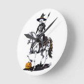 スケルトンホースライダー – ハロウィーンスケルトン ラウンド壁時計 (傾斜)