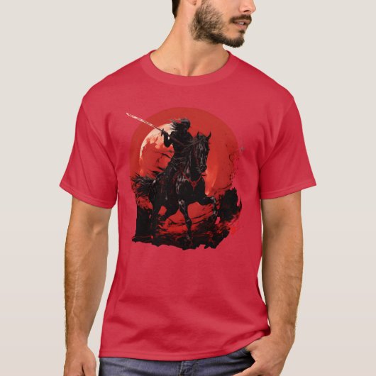 スケルトンホース 人骨 馬に乗る 剣 Tシャツ (正面)