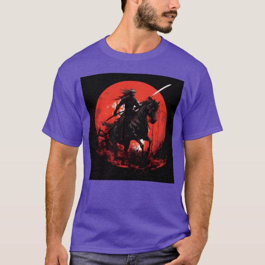 スケルトンホース 骸骨 馬に乗る 剣 Tシャツ (正面)