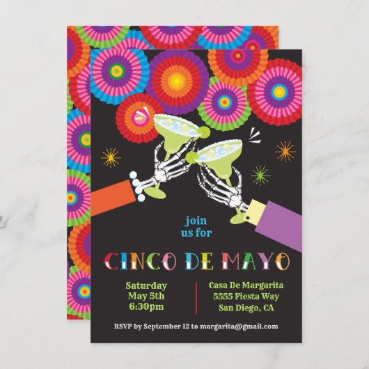 スケルトンマルガリータお祝い シンコ・デ・マヨ・パーティー 招待状 (正面/裏面)