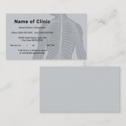 スケルトンモダンバックカイロプラクターアポイントメント 予約カード (正面/裏面)