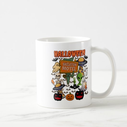 スケルトンモーテルハロウィーンカワイイ幽霊幽霊ハロウィー コーヒーマグカップ (右)