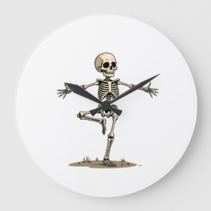 スケルトンヨガ ハロウィン おもしろ フィットネスTシャツ ラージ壁時計
