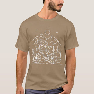 スケルトンライディングバイクマウンテンハイキング自然ラインアート Tシャツ
