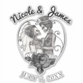 スケルトンラブカップル結婚ダンスウェディング シール (正面)