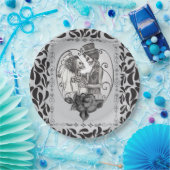 スケルトンラブカップル結婚ダンスゴシックウェディング ペーパープレート (パーティー)