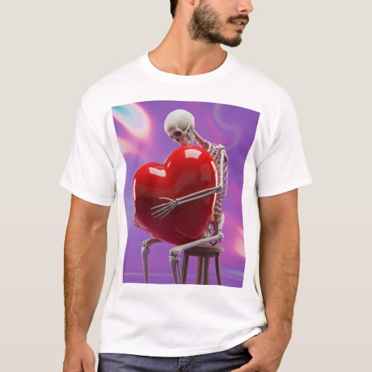 スケルトンラブ ゴシック ハグハート ロマンス Tシャツ (正面)