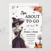 スケルトンレディーハロウィーンカクテルパーティの招待状 招待状 (正面/裏面)