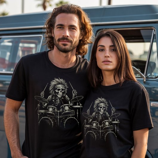 スケルトンロックドラマー不気味- Halloween Music Tシャツ