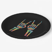 スケルトンロックハンドレインボーLGBTQゲイレズビアンプライド ペーパープレート (アングル)