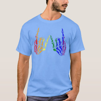 スケルトンロックハンドLGBTQレインボーカッコいいフラッグゲイPri Tシャツ