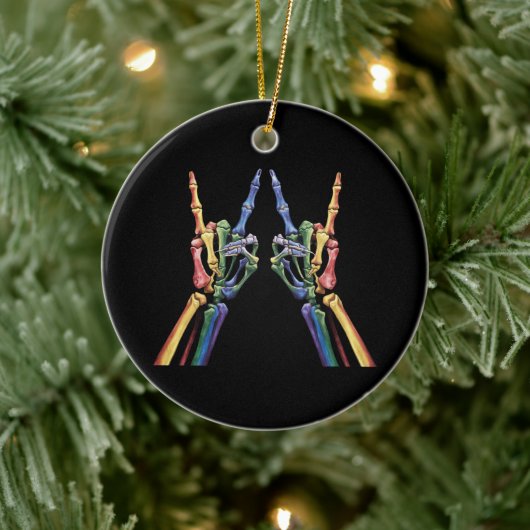 スケルトンロックハンドLGBTQレインボークールフラッグゲイ セラミックオーナメント (ツリー)