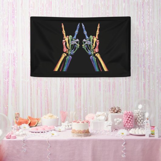 スケルトンロックハンドLGBTQレインボークールフラッグゲイ 横断幕 (パーティー)