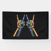 スケルトンロックハンドLGBTQレインボークールフラッグゲイ 横断幕 (横)