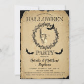 スケルトン不気味とこうもりリースハローウィンパーティ 招待状 (正面)