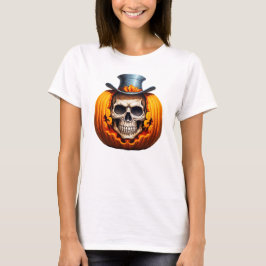 スケルトン不気味カボチャのトップハットボーンハロウィーン Tシャツ