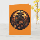 スケルトン不気味ジャッキ – O – ランタンパンプキンハロウィーン カード (黄色い花)