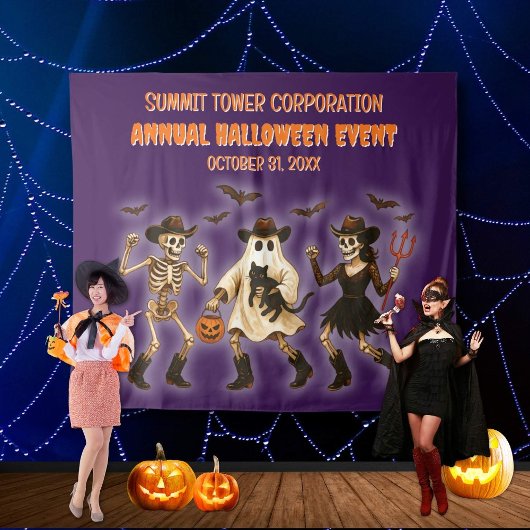 スケルトン不気味ハローウィンパーティ背景 タペストリー