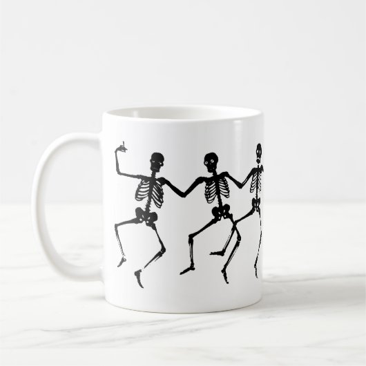 スケルトン不気味ブラック&ホワイトハロウィーン コーヒーマグカップ (左)