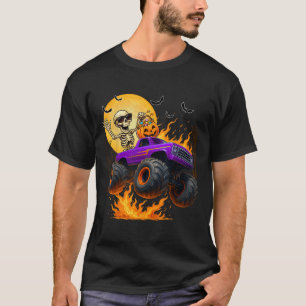 スケルトン不気味ライディングモンスタートラックハロウィーンCos Tシャツ