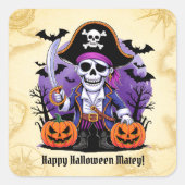 スケルトン不気味海賊ハロウィーン スクエアシール (正面)