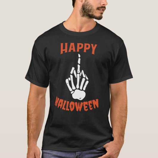 スケルトン中指ハッピーハローウィン Tシャツ (正面)