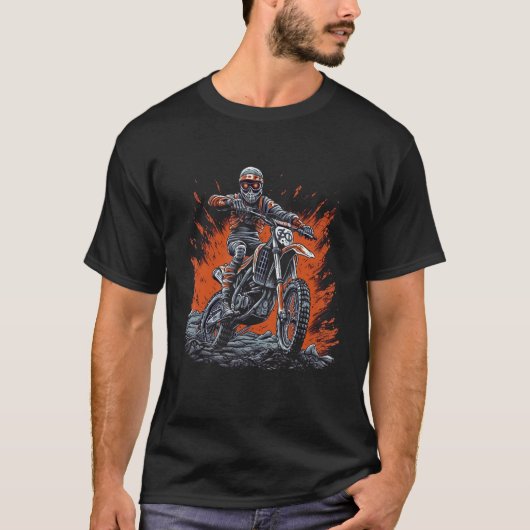 スケルトン乗用オートバイハロウィンダートバイクモット Tシャツ (正面)