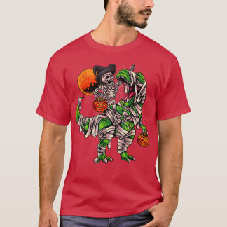 スケルトン乗馬おもしろいスケルトン恐竜Tレハロ Tシャツ