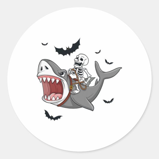 スケルトン乗馬シャーク怖いハロウィーン男の子K ラウンドシール (正面)